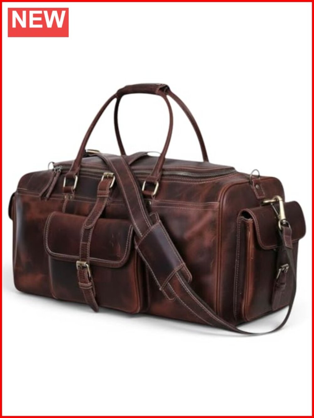Full Grain Leather Duffle Bag 24 Inch Weekender Carry On Travel Gym